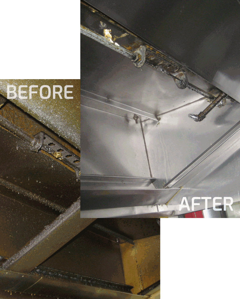 kitchen hood cleaning in restaurant - before and after